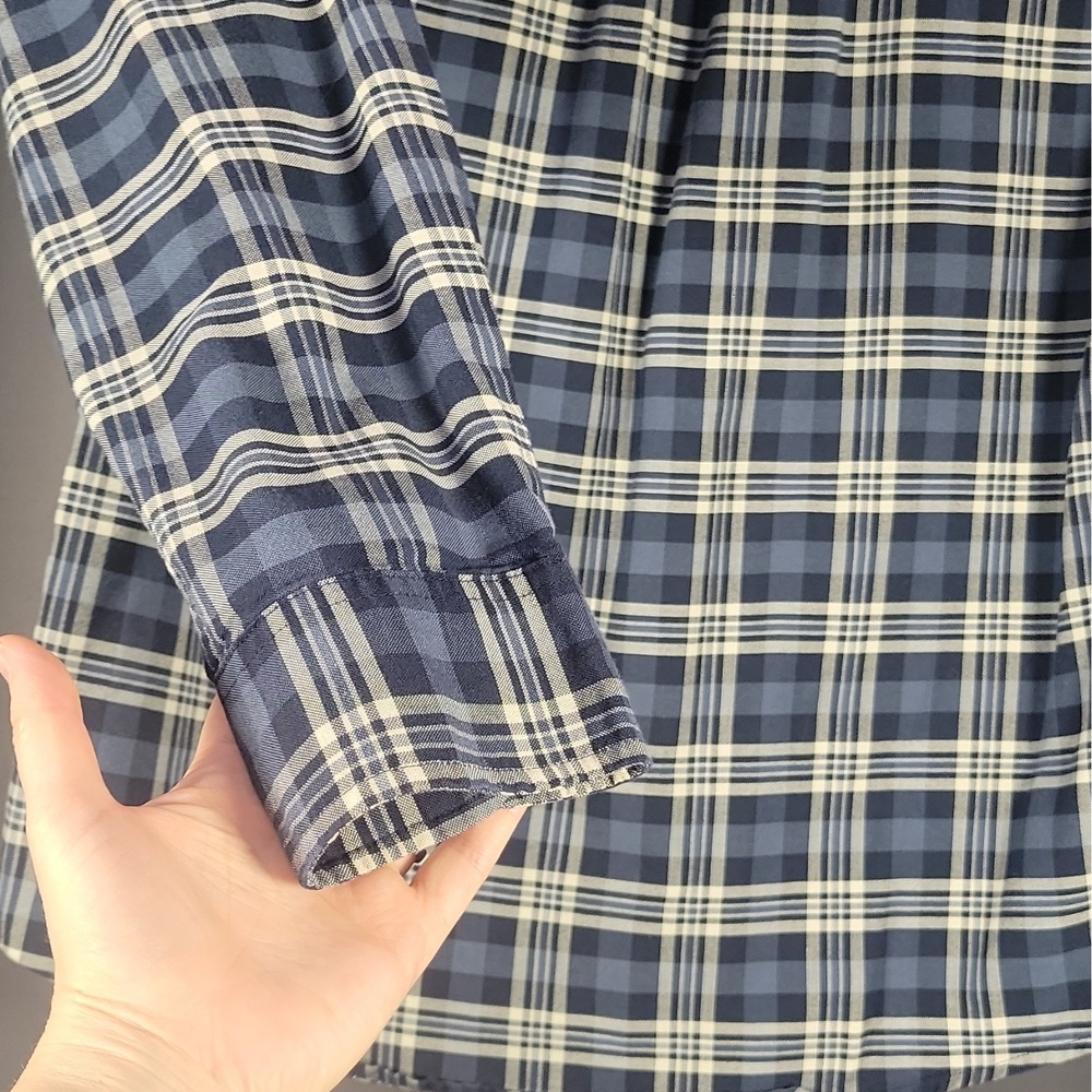 The Foundry Supply Co. Men's Big & Tall LT Plaid Woven Button-Down Shirt Blue - Picture 10 of 11